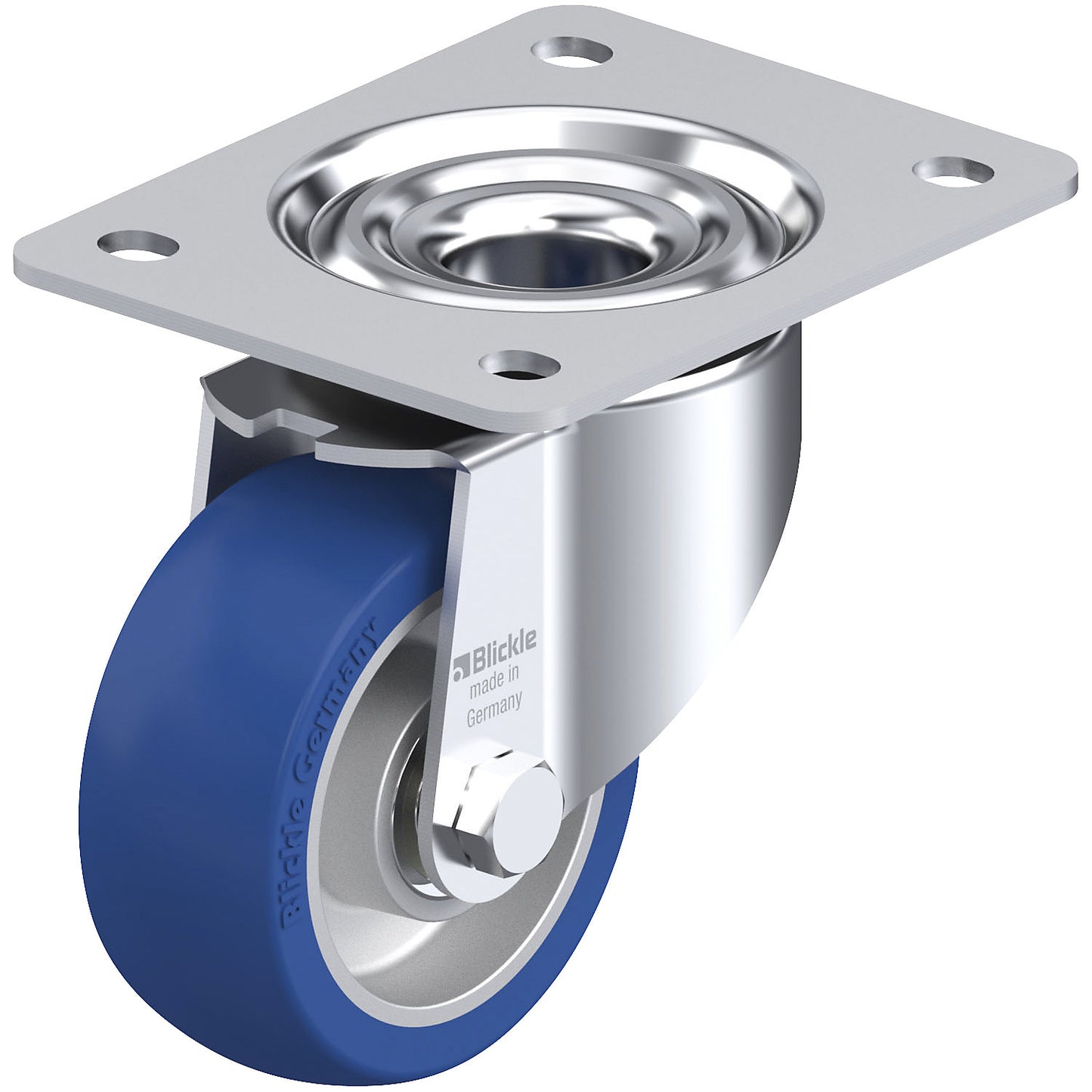 LK-ALBS sheet steel swivel castor, wheel Ø 100 mm, max. load 320 kg, plate dimensions 140 x 110 mm.