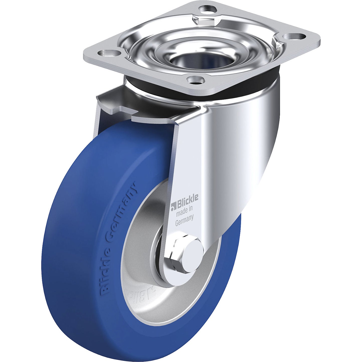 LK-ALBS sheet steel swivel castor, wheel Ø 125 mm, max. load 350 kg, plate dimensions 100 x 85 mm.