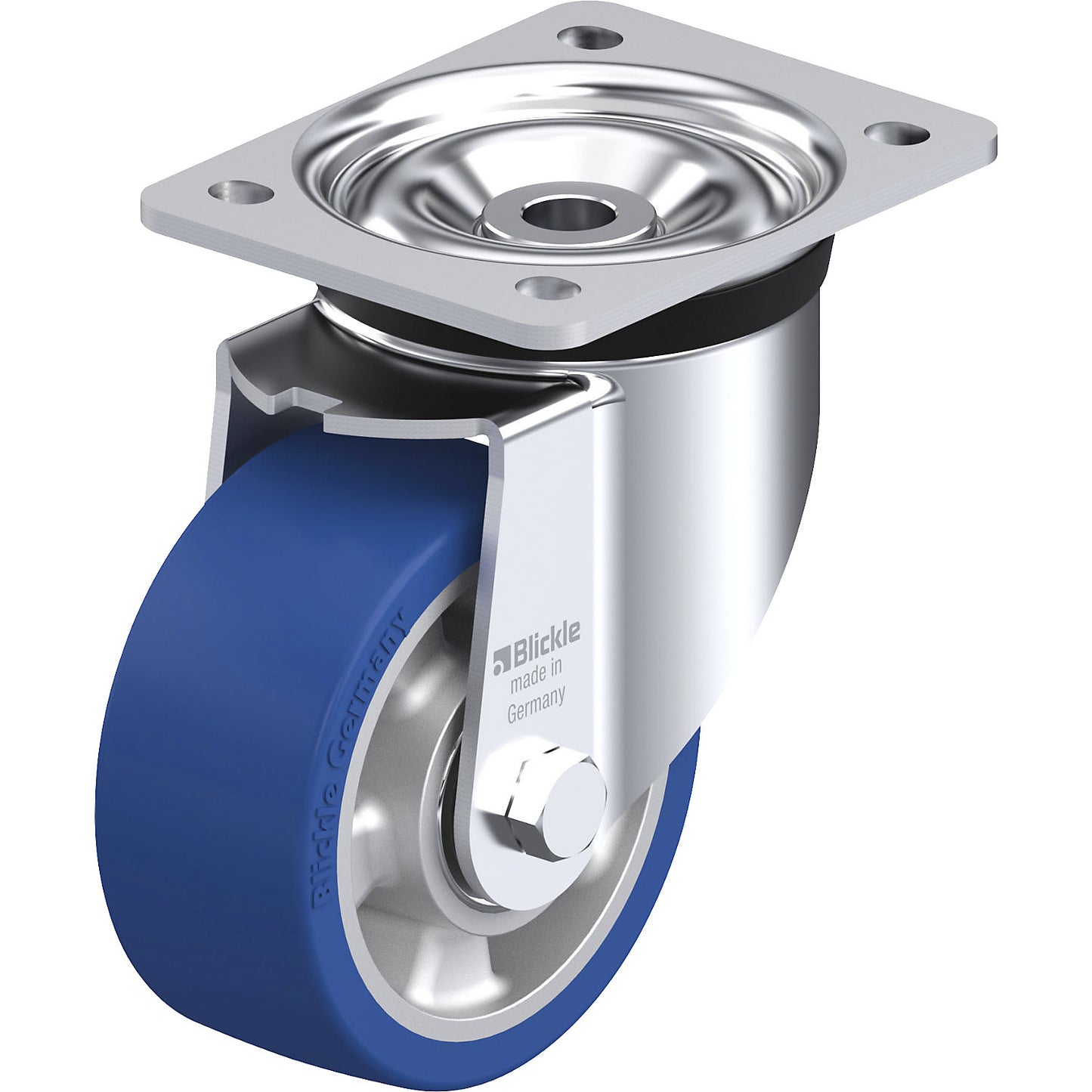 LK-ALBS sheet steel swivel castor, wheel Ø 125 mm, max. load 450 kg, plate dimensions 140 x 110 mm.