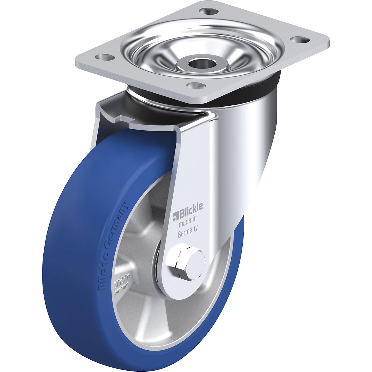 LK-ALBS sheet steel swivel castor, wheel Ø 160 mm, max. load 580 kg, plate dimensions 140 x 110 mm.