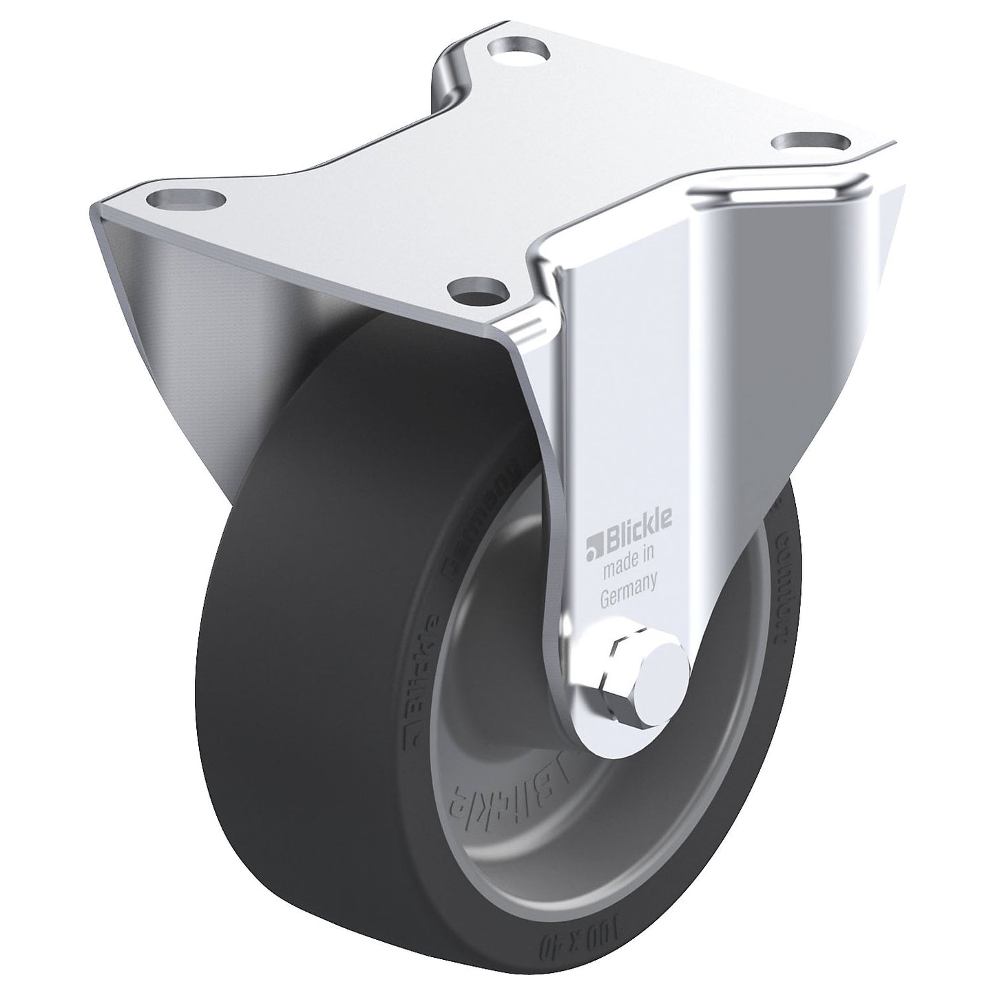 B-POSI fixed sheet steel castor, wheel Ø x width 100 x 40 mm, max. load 100 kg.