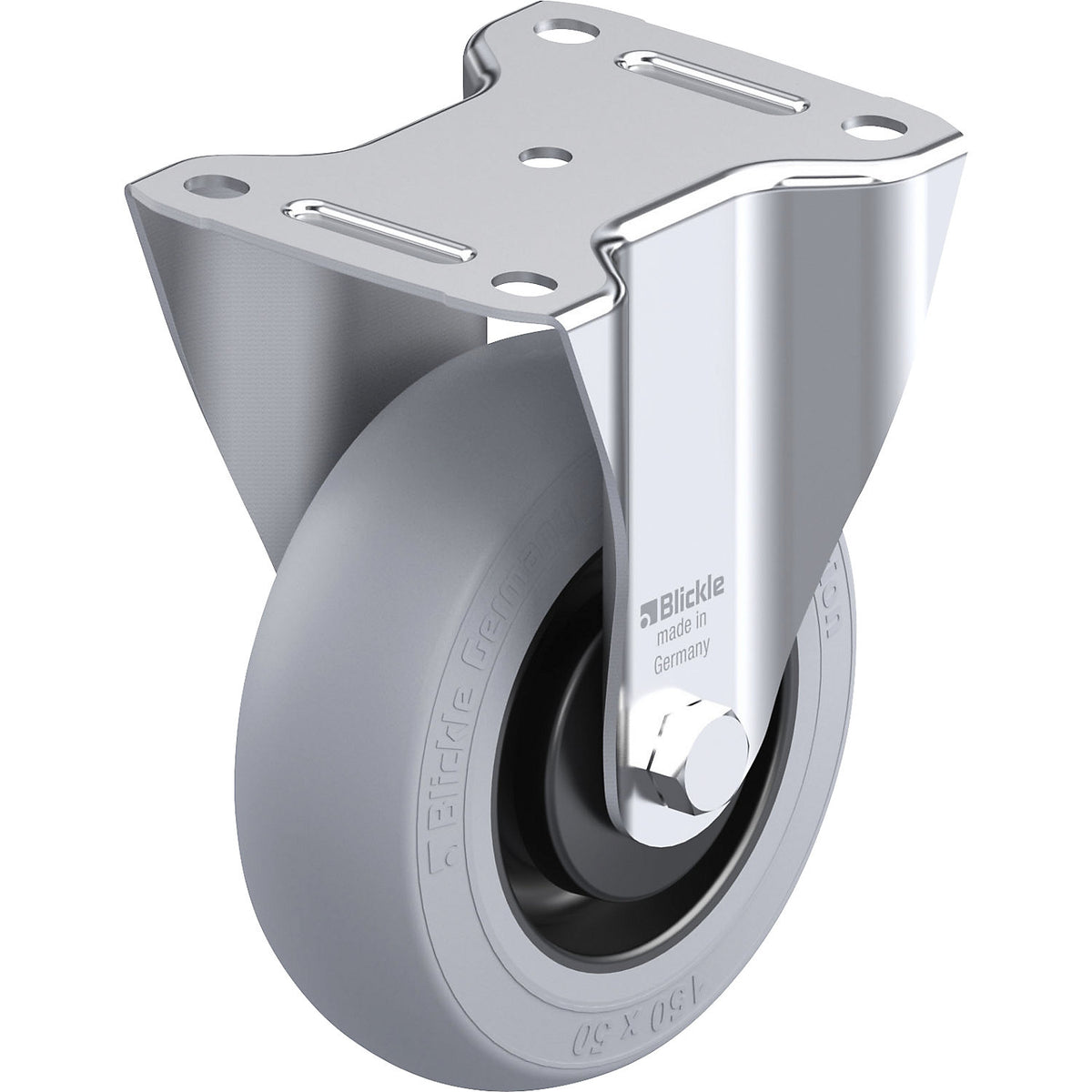 Sheet steel fixed castor B-POES, wheel Ø x width 150 x 50 mm, max. load 280 kg.