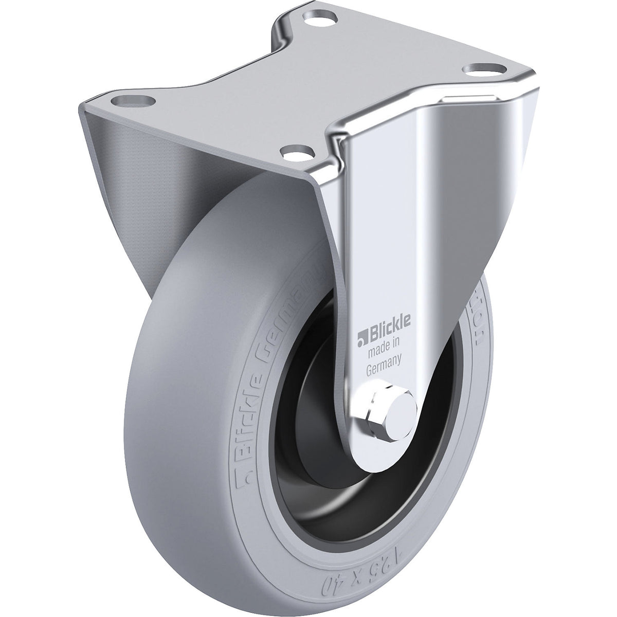 Sheet steel fixed castor B-POES, wheel Ø x width 125 x 40 mm, max. load 175 kg.