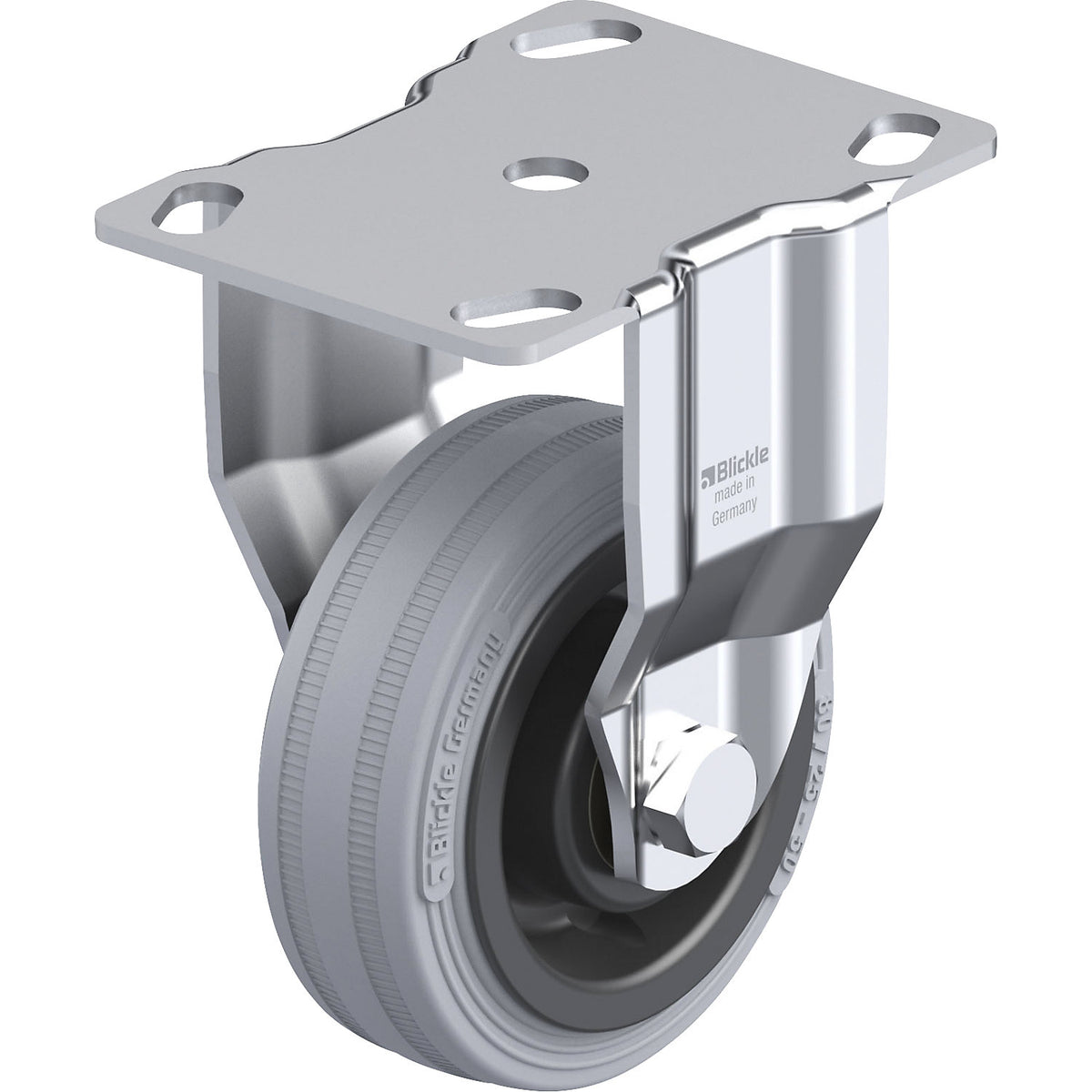 BKPA-VPA light duty fixed castor, plate dimensions 90 x 66 mm, wheel Ø 80 mm, max. load 80 kg.