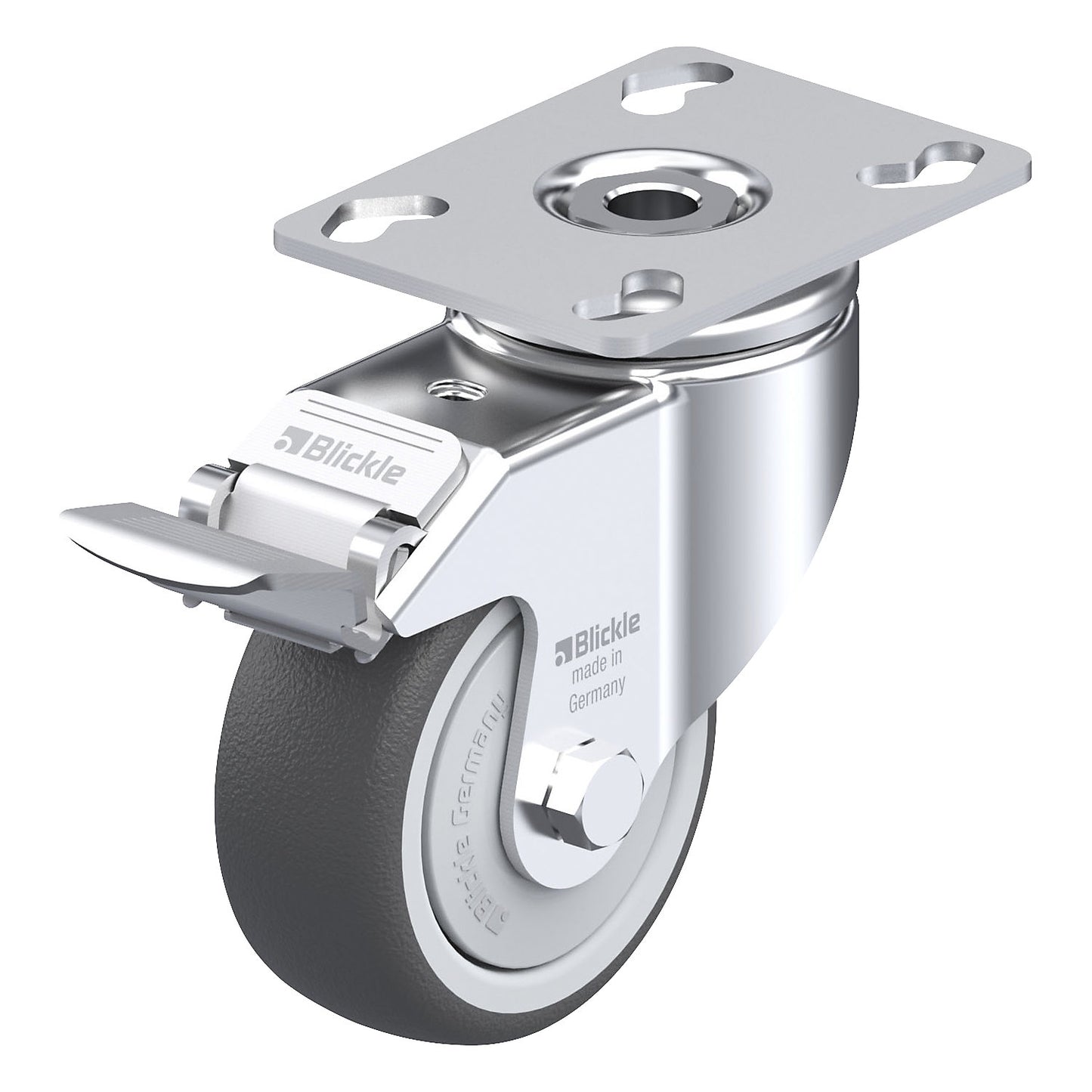 LKPA-PATH-FI light duty swivel castor, max. load 120 kg, wheel Ø 80 mm, overall height 111 mm.