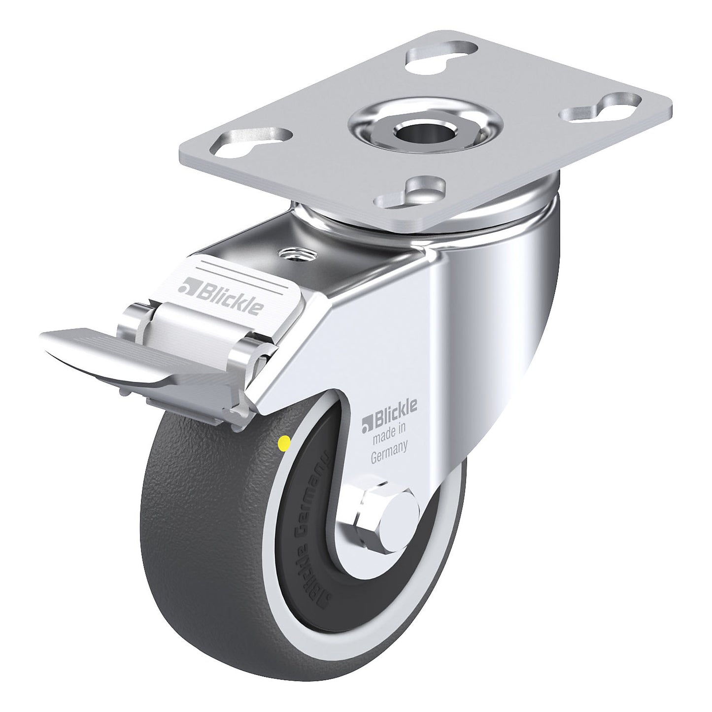 LKPA-PATH-FI-ELS light duty swivel castor, max. load 100 kg, wheel Ø 80 mm, overall height 111 mm.