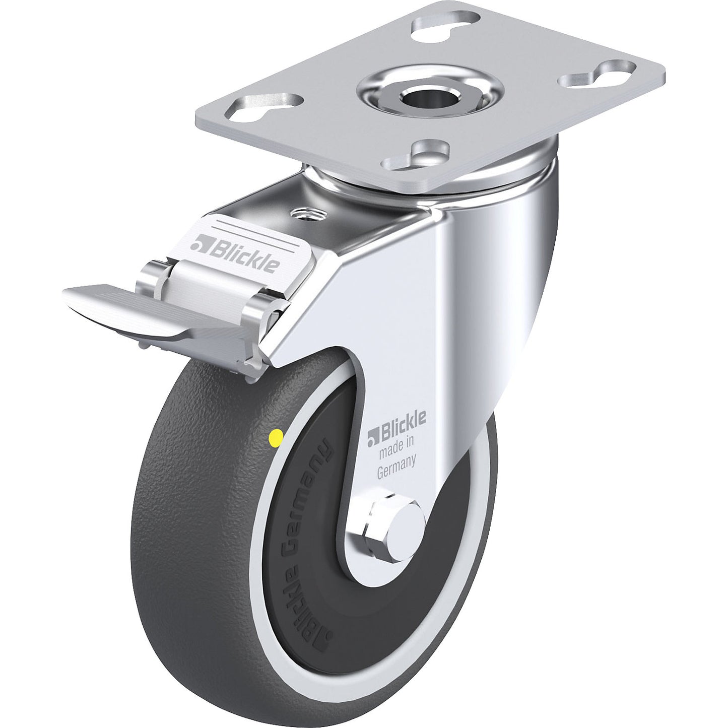 LKPA-PATH-FI-ELS light duty swivel castor, max. load 120 kg, wheel Ø 100 mm, overall height 136 mm.