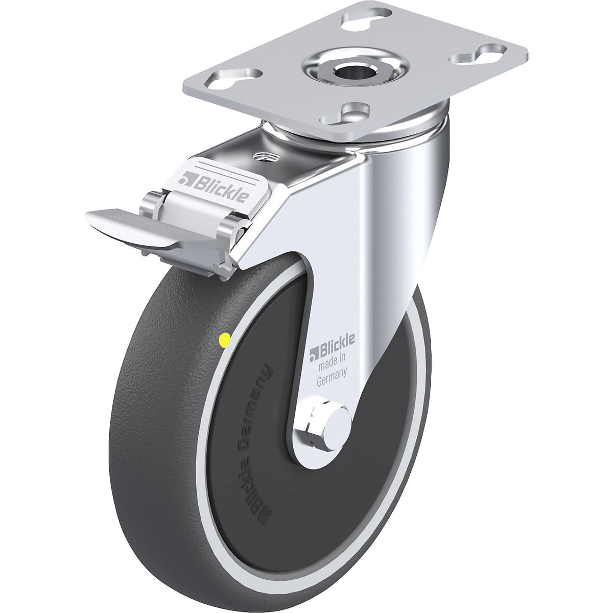 LKPA-PATH-FI-ELS light duty swivel castor, max. load 120 kg, wheel Ø 125 mm, overall height 161 mm.