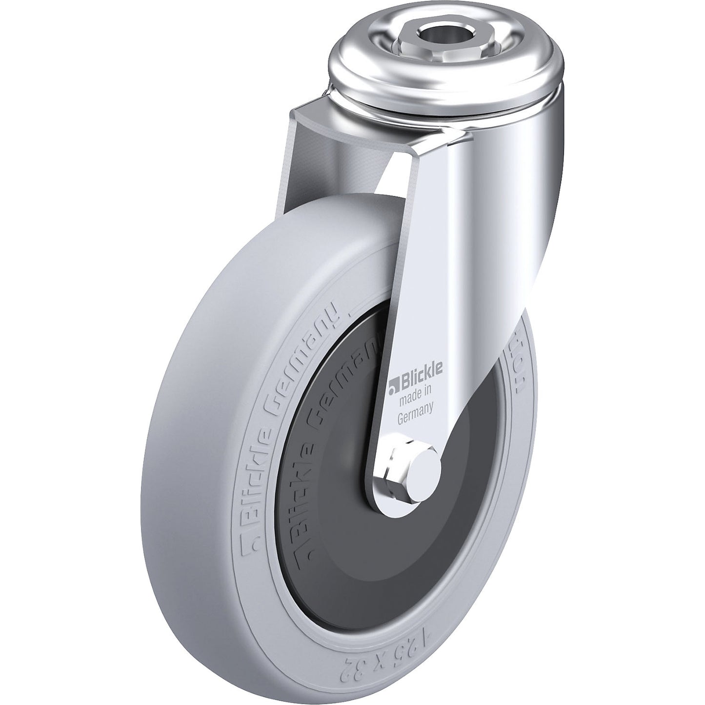 LKRA-POES-SG light duty swivel castor, max. load 120 kg, wheel Ø 125 mm, overall height 158 mm.