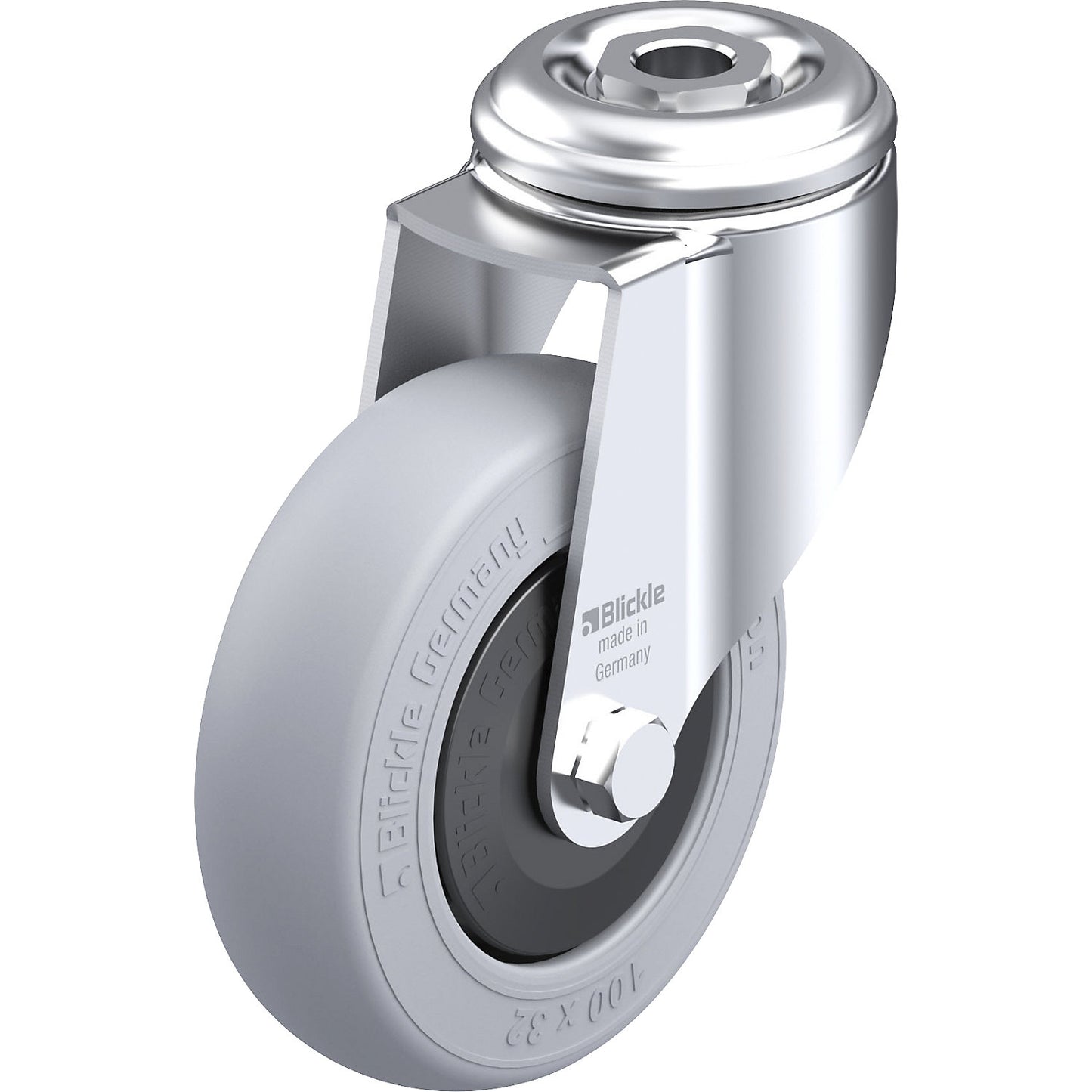 LKRA-POES-SG light duty swivel castor, max. load 120 kg, wheel Ø 100 mm, overall height 133 mm.
