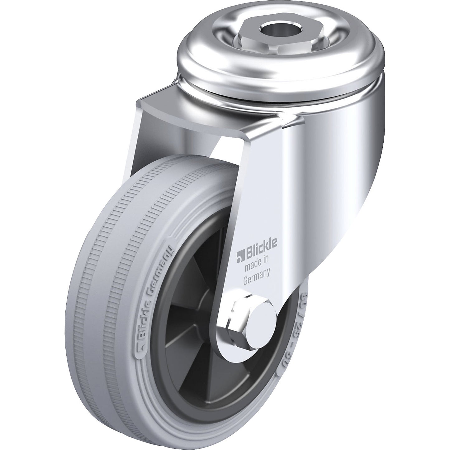 LKRA-VPA 80G-11 light duty swivel castor, plate dimensions 57 mm, wheel Ø 80 mm, max. load 80 kg.