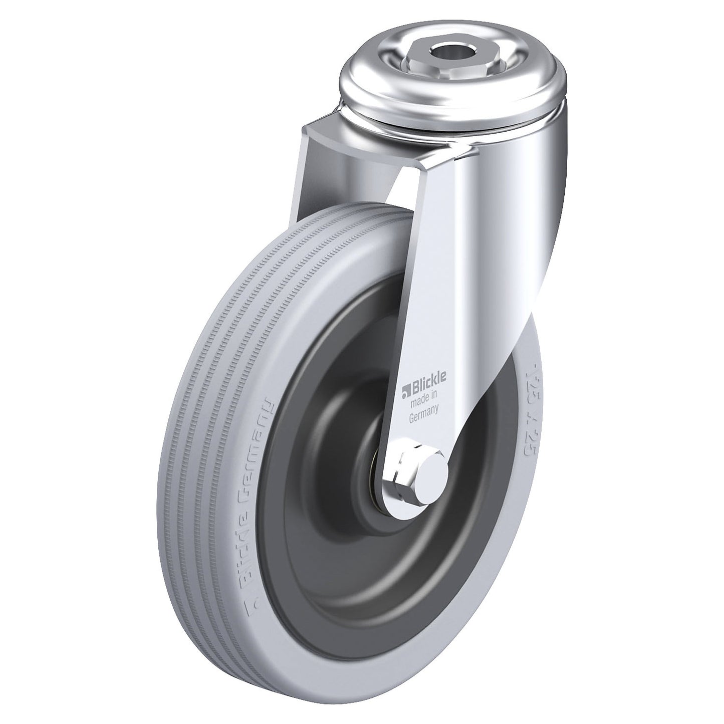 LKRA-VPA light duty swivel castor, plate dimensions 57 mm, wheel Ø 125 mm, max. load 100 kg.