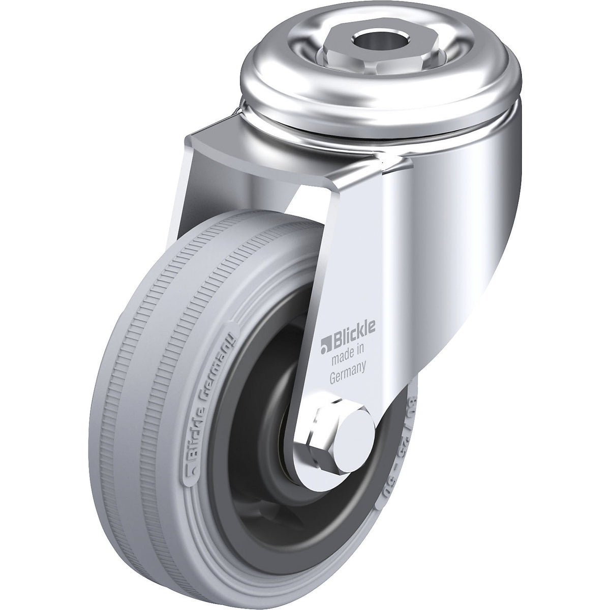 LKRA-VPA light duty swivel castor, plate dimensions 57 mm, wheel Ø 80 mm, max. load 80 kg.