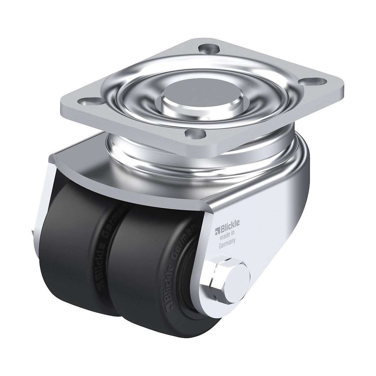 LHD-POEV sheet steel double swivel castor, wheel Ø x width 60 x 34 mm, max. load 210 kg.