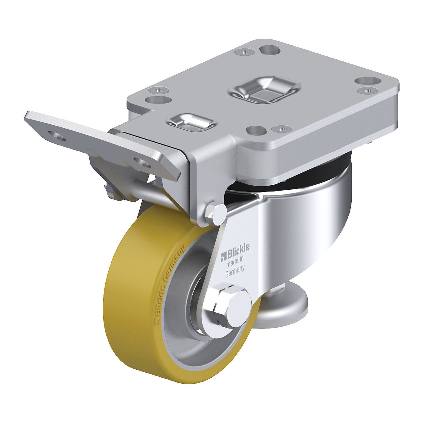 HRLK-ALTH levelling castor, plate dimensions 100 x 85 mm, wheel Ø 80 mm, max. load 180 kg.