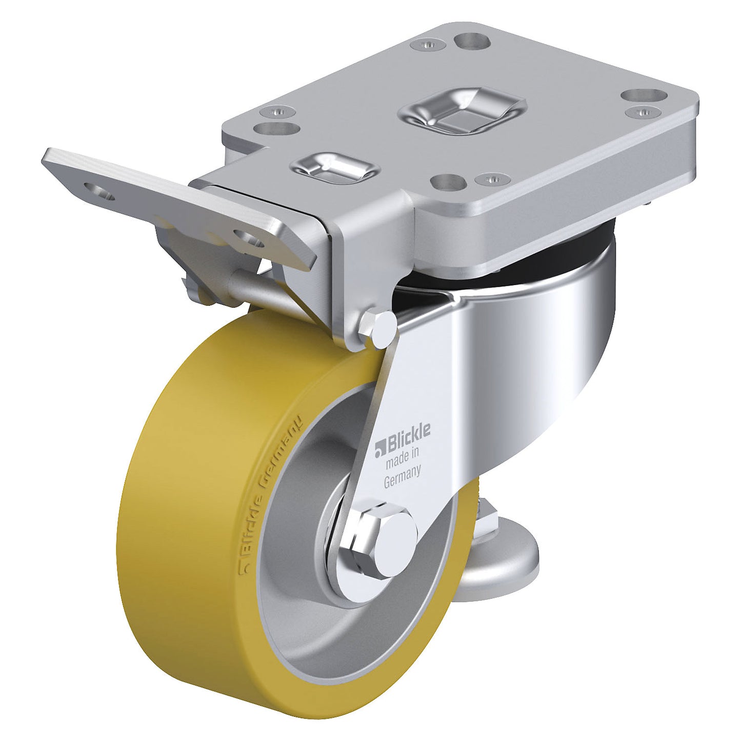 HRLK-ALTH levelling castor, plate dimensions 100 x 85 mm, wheel Ø 100 mm, max. load 230 kg.