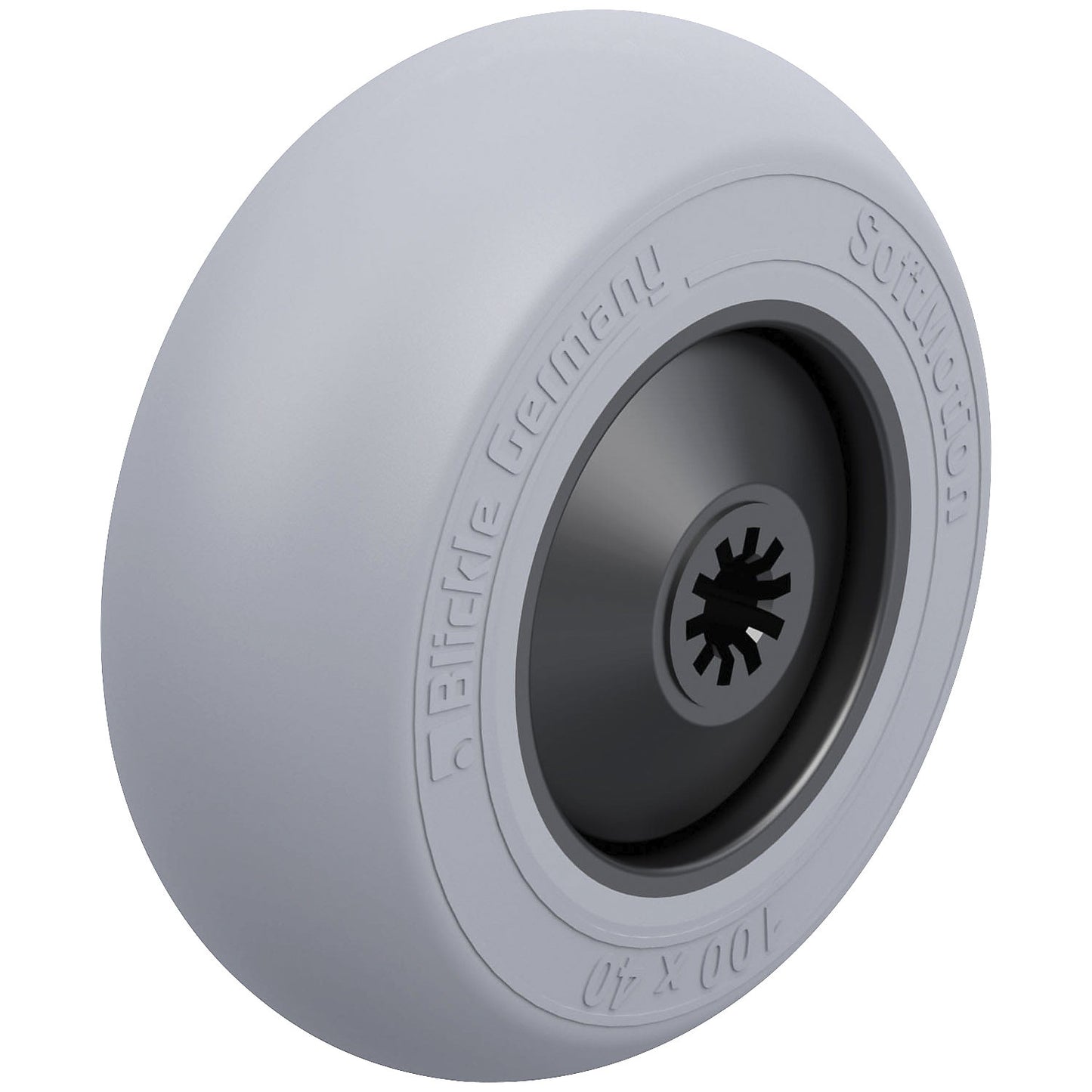 Wheel with soft rubber tyres, ball bearings, wheel Ø x width 100 x 40 mm, max. load 150 kg.