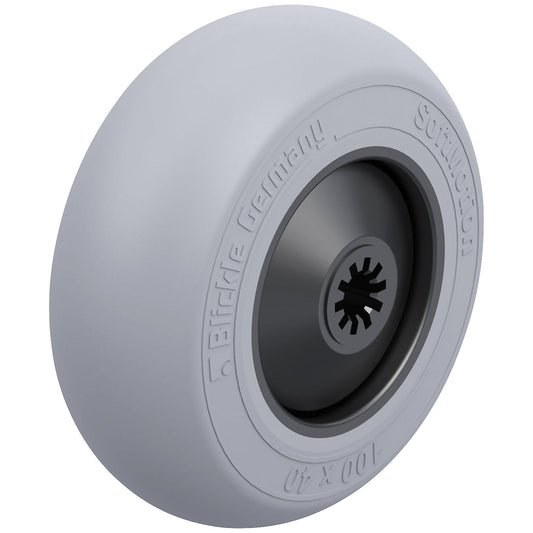 Wheel with soft rubber tyres, ball bearings, wheel Ø x width 100 x 40 mm, max. load 150 kg.