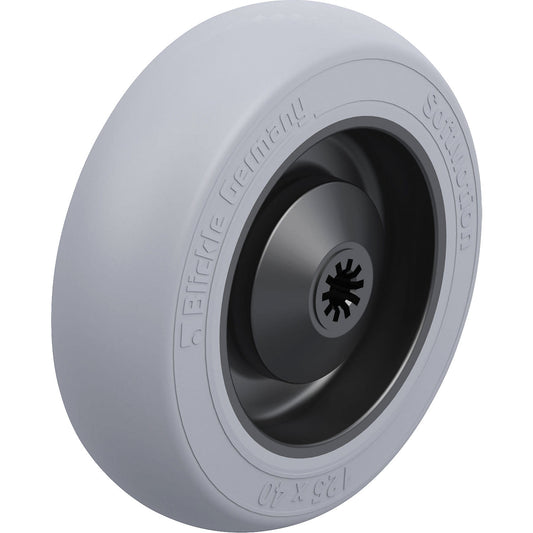 Wheel with soft rubber tyres, ball bearings, wheel Ø x width 125 x 40 mm, max. load 175 kg.