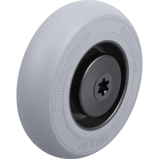 Wheel with soft rubber tyres, ball bearings, wheel Ø x width 160 x 50 mm, max. load 300 kg.