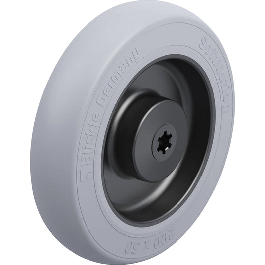 Wheel with soft rubber tyres, ball bearings, wheel Ø x width 200 x 50 mm, max. load 350 kg.