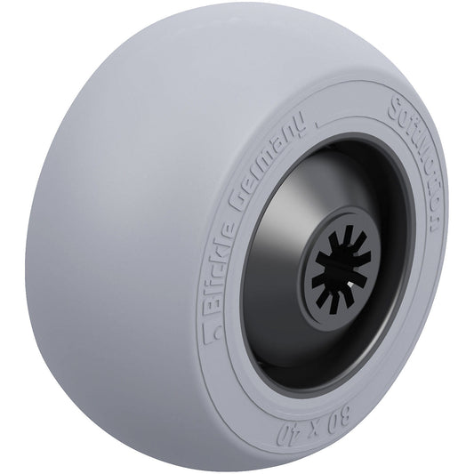 Wheel with soft rubber tyres, ball bearings, wheel Ø x width 80 x 40 mm, max. load 110 kg.