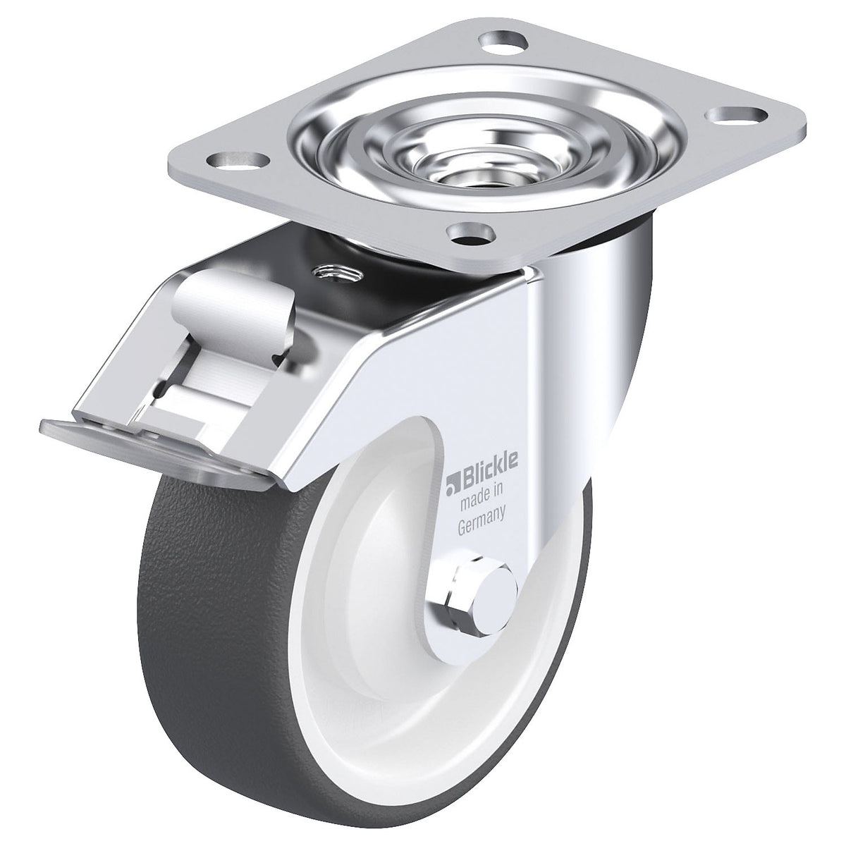 L-POTH sheet steel swivel castor, wheel Ø 100 mm, max. load 250 kg, swivel castor with wheel stop.