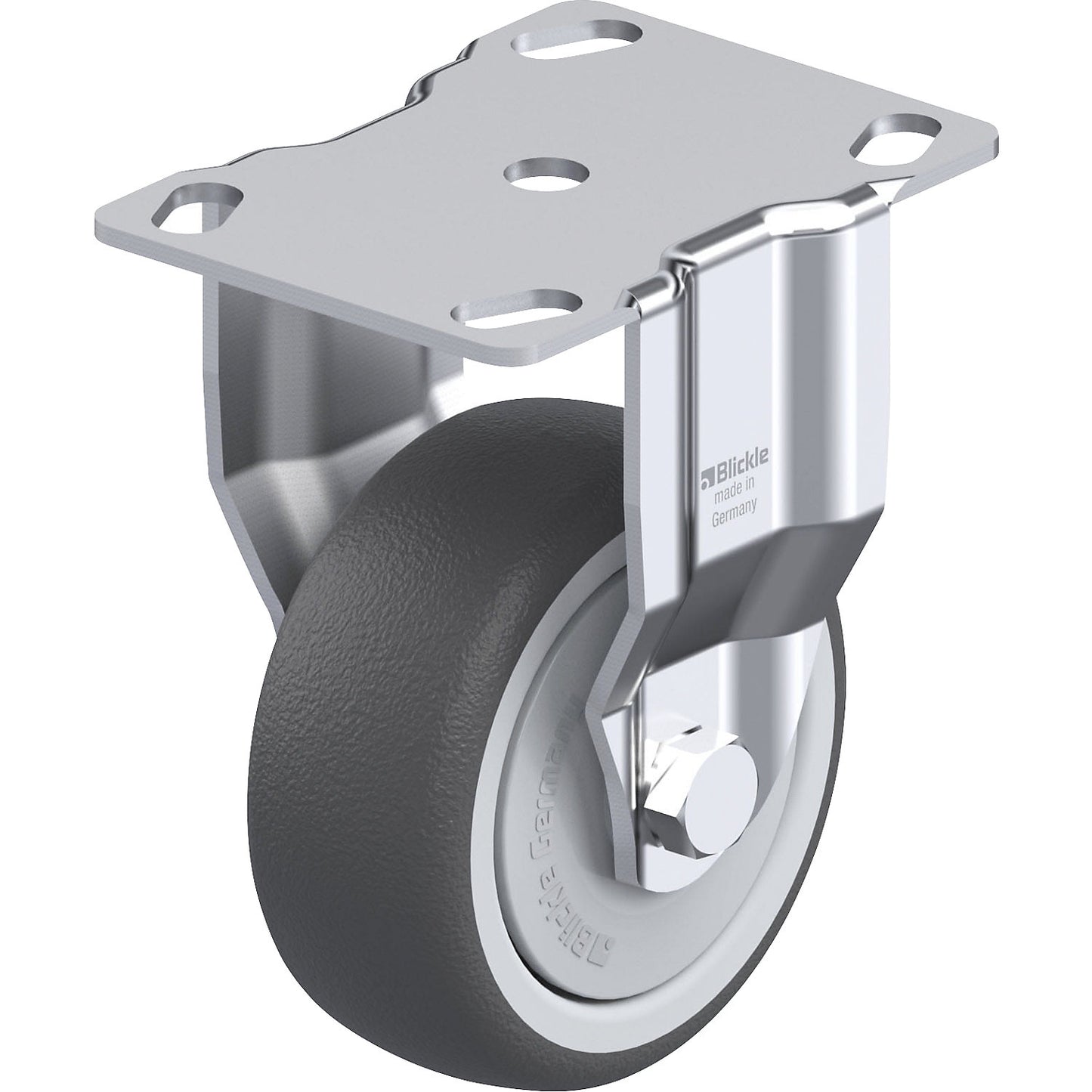 BKPA-PATH light duty fixed castor, plate dimensions 90 x 66 mm, wheel Ø 80 mm, max. load 120 kg.