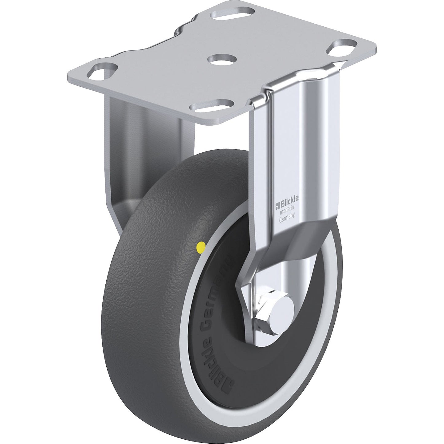 BKPA-PATH-ELS light duty fixed castor, plate dimensions 90 x 66 mm, wheel Ø 100 mm, max. load 120 kg.