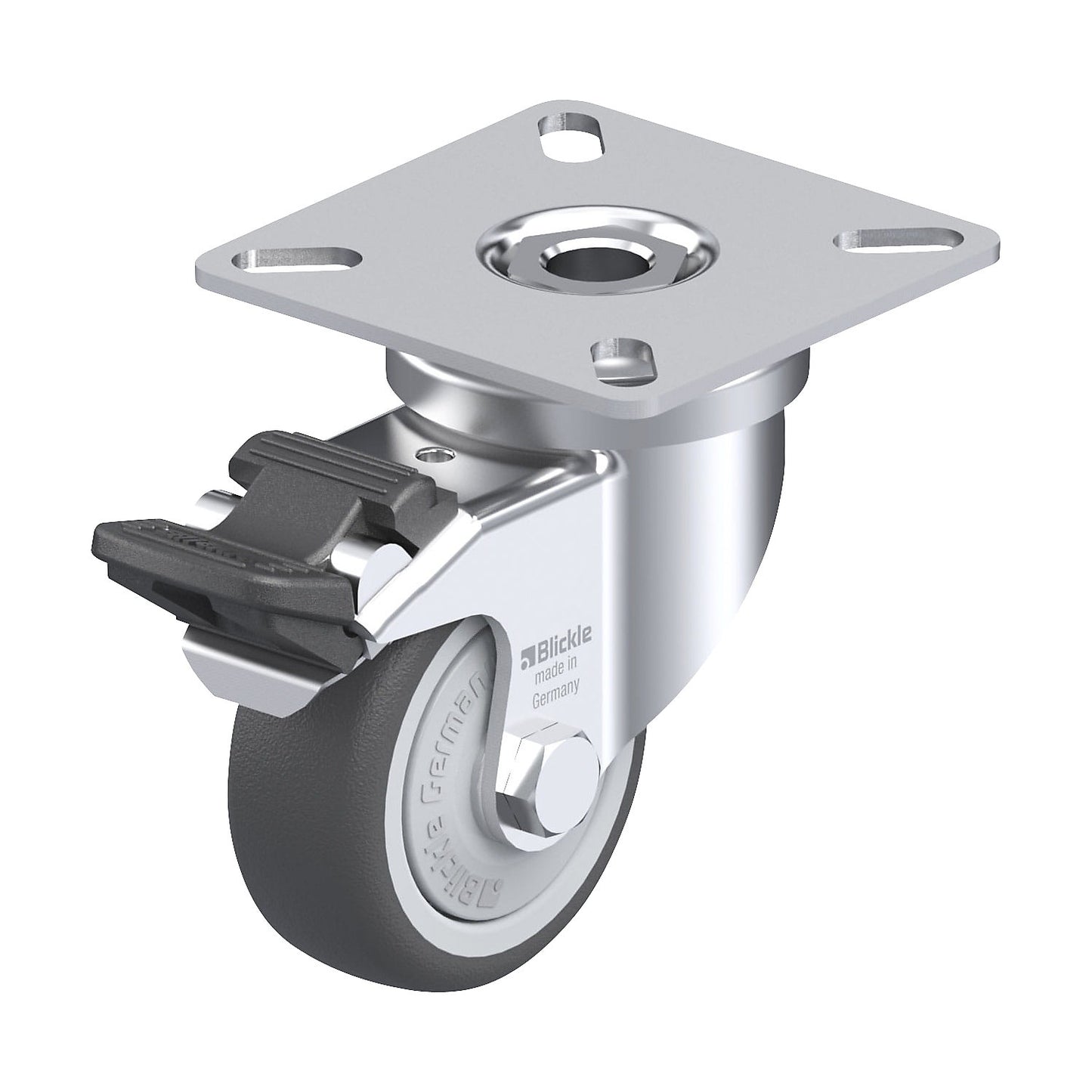 LPA-PATH-FI light duty swivel castor, plate dimensions 60 x 60 mm, wheel Ø 50 mm, max. load 75 kg.
