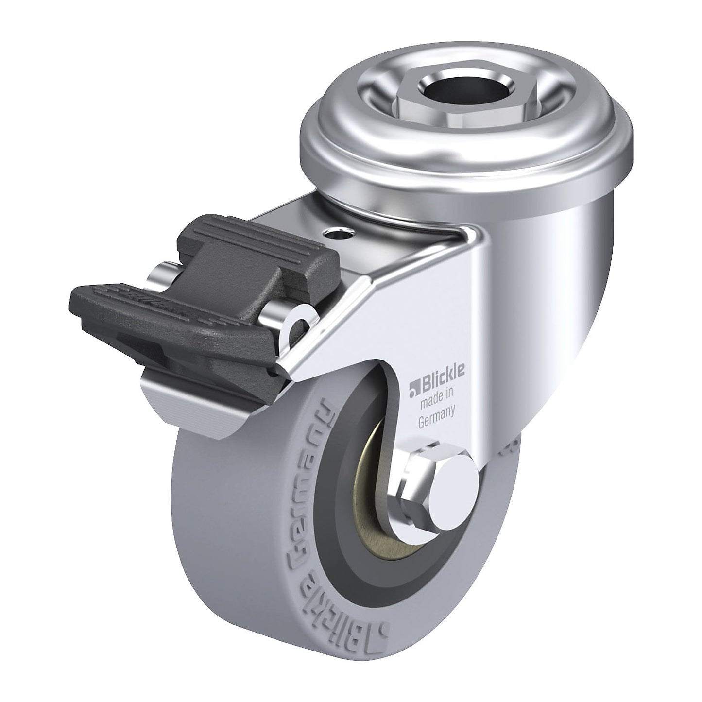 LRA-VPA light duty swivel castor, plate dimensions 43 mm, with stop, wheel Ø 50 mm, max. load 40 kg.