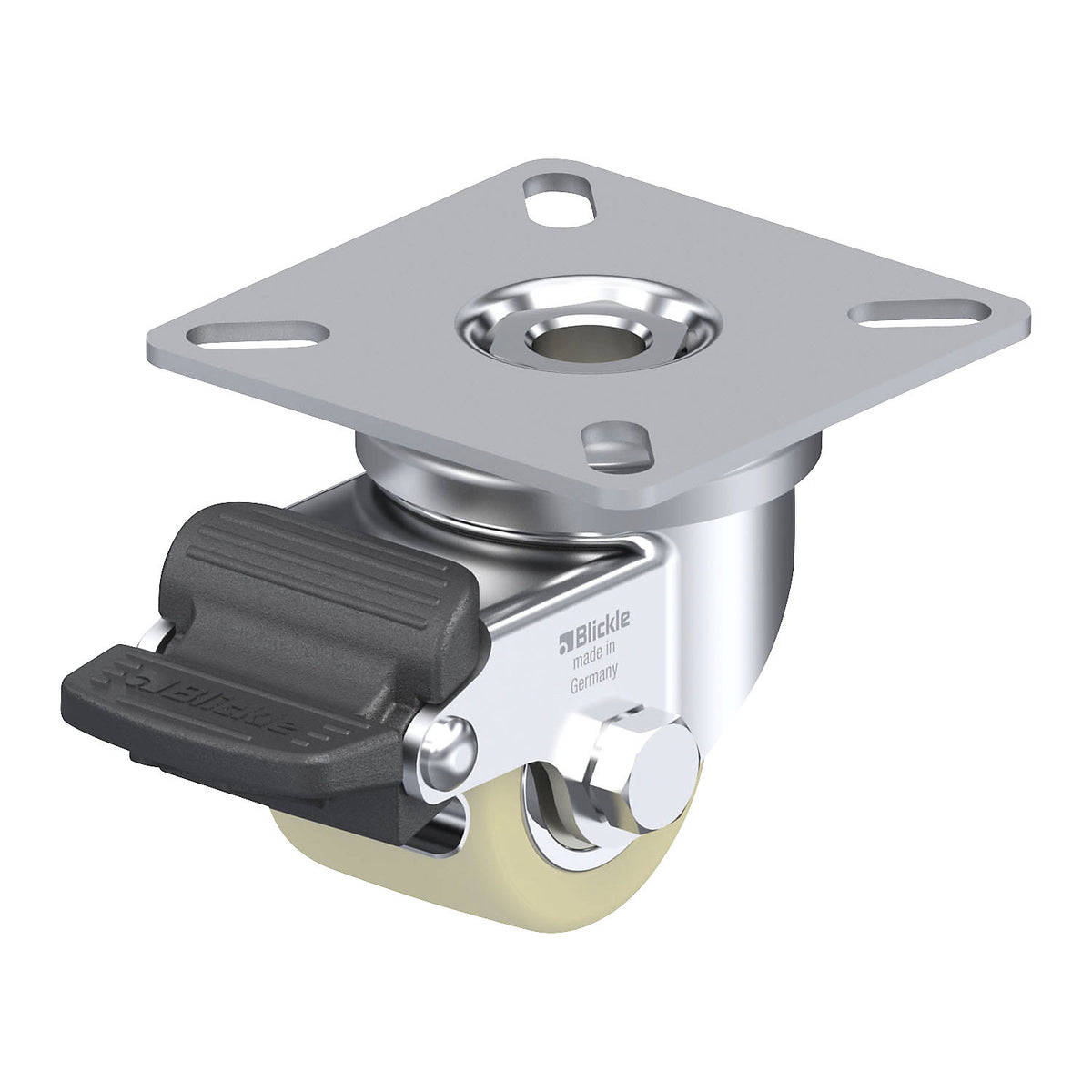 LPA-GSPO 35K light duty swivel castor, wheel Ø 35 mm, max. load 100 kg, swivel castor with wheel stop.