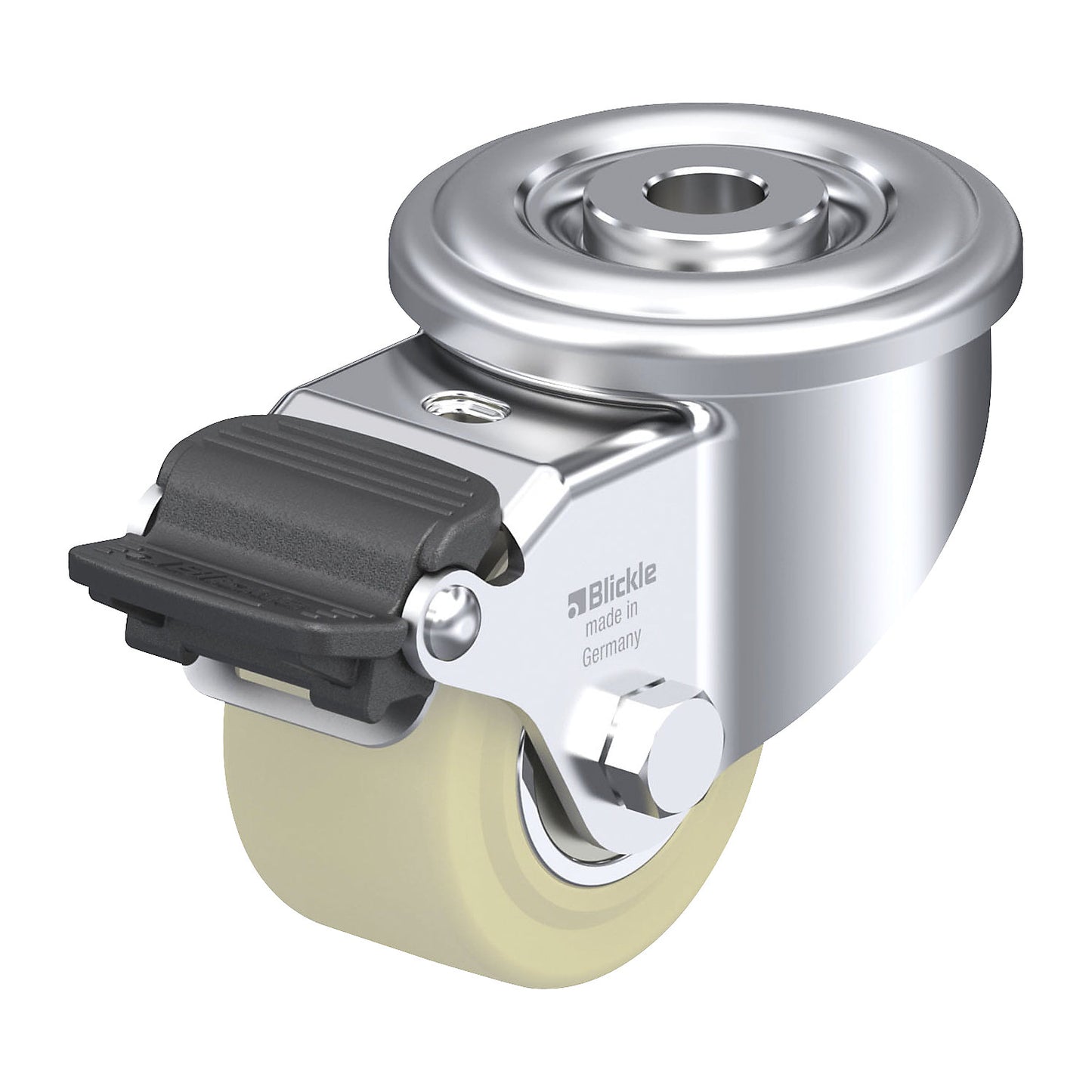 LR-GSPO 60K sheet steel compact swivel castor, wheel Ø 60 mm, max. load 250 kg, swivel castor with wheel stop.
