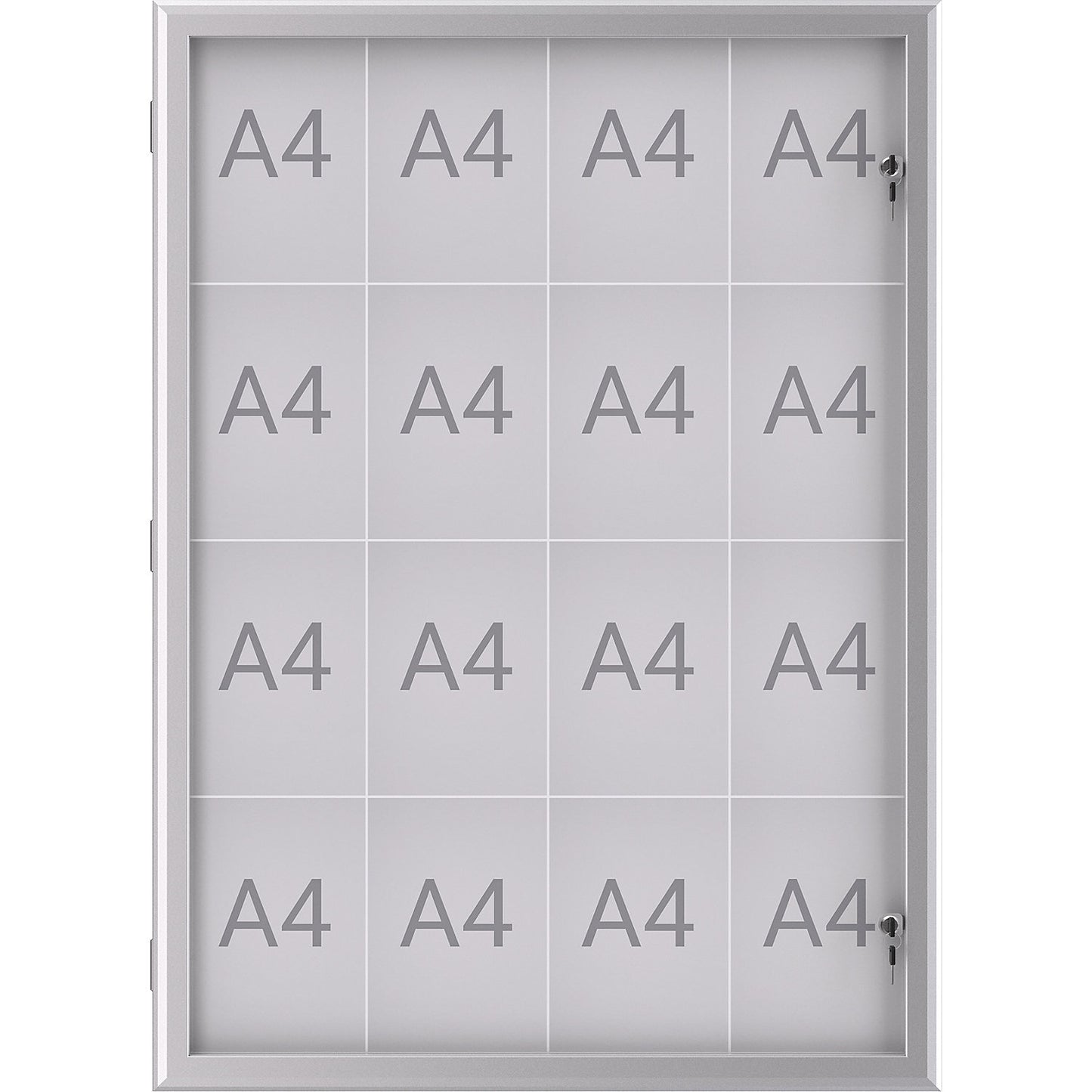 MAULexcite display case, external height 1304 mm, capacity 16 x A4.