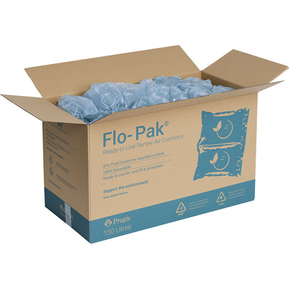 Air cushions in a dispensing box, 300 pouches, film thickness 30 µm, WxL 200 x 130 mm.