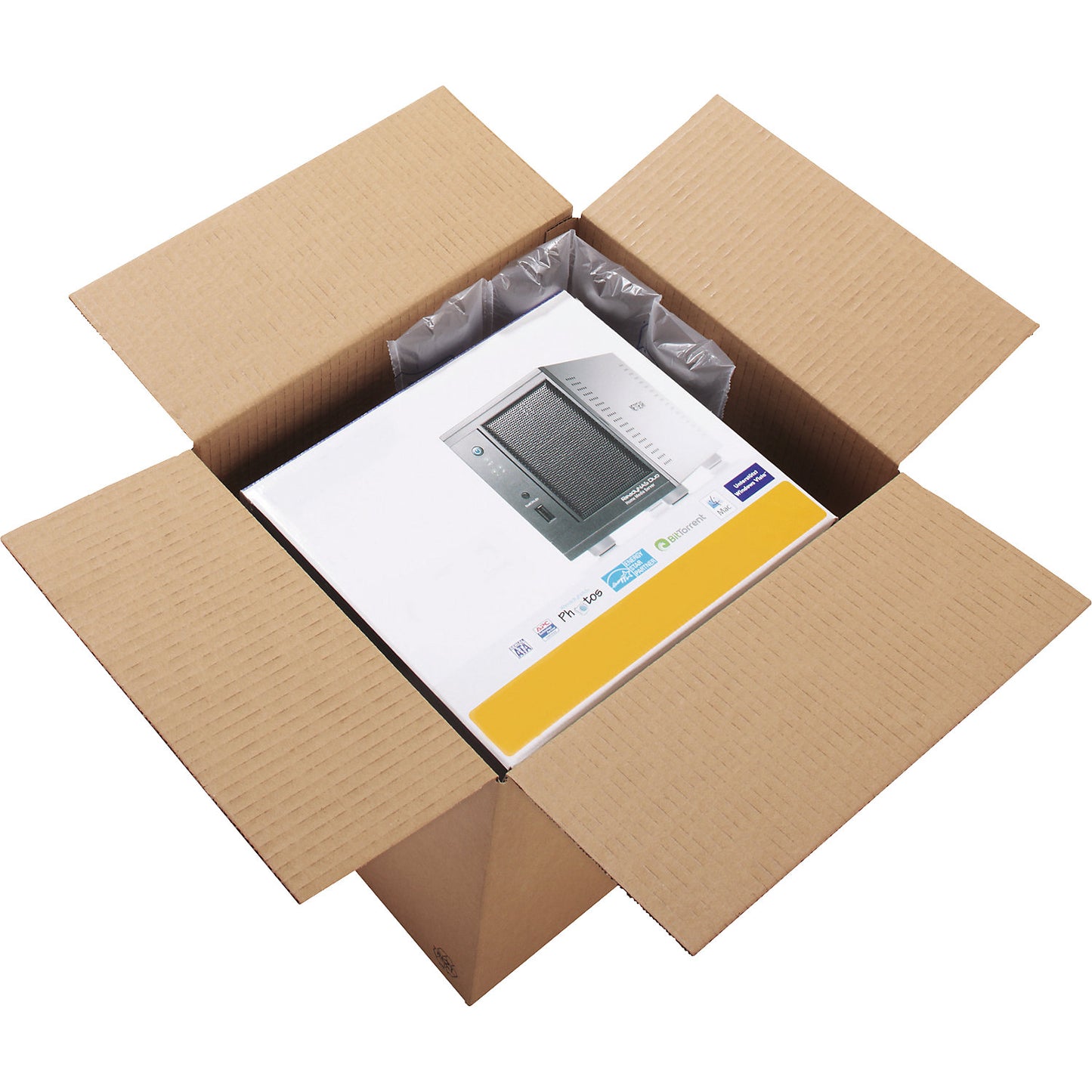 Air cushions in a dispensing box, 300 pouches, film thickness 30 µm, WxL 200 x 130 mm.