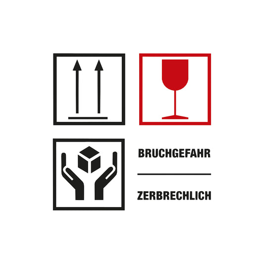 Warning labels, Bruchgefahr/Zerbrechlich imprint, pack of 1000, LxW 100 x 100 mm.