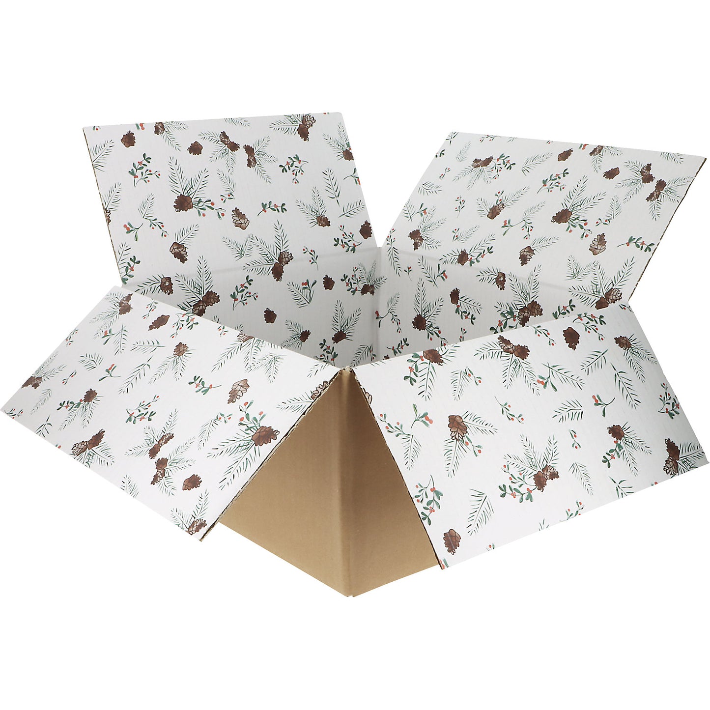 Folding corrugated cardboard box with inside Christmas print, brown, pack of 20, LxWxH 350 x 315 x 170 mm.