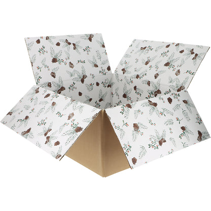 Folding corrugated cardboard box with inside Christmas print, brown, pack of 20, LxWxH 350 x 315 x 170 mm.