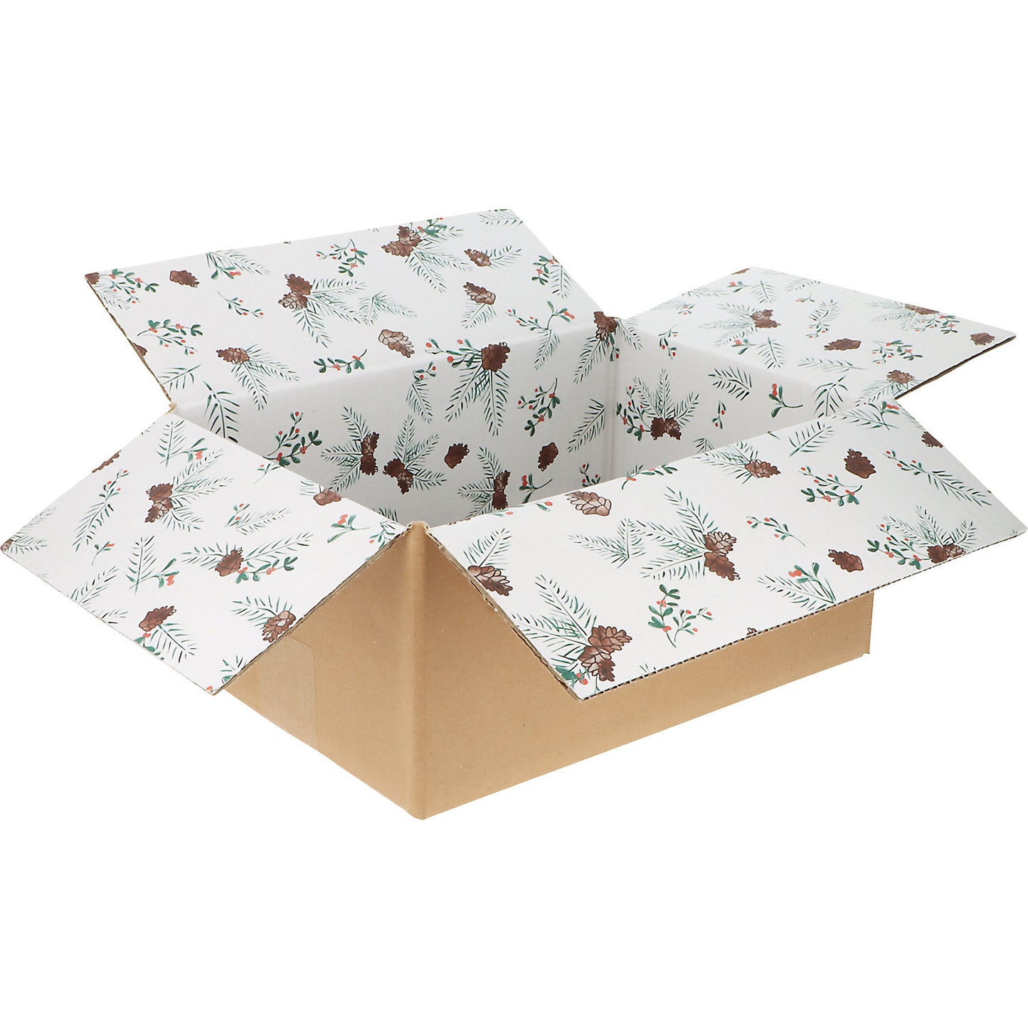 Folding corrugated cardboard box with inside Christmas print, brown, pack of 20, LxWxH 310 x 215 x 140 mm.