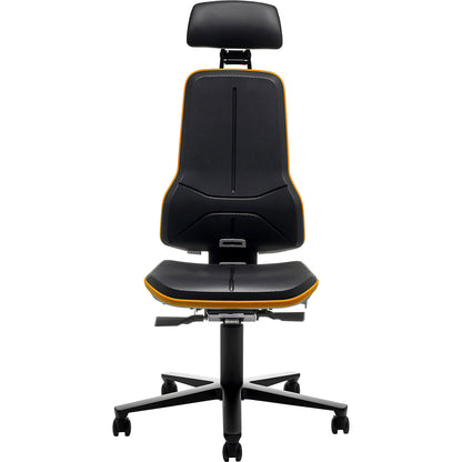NEON industrial swivel chair, castors, headrest, synchronous mechanism, skintec, flex band orange.