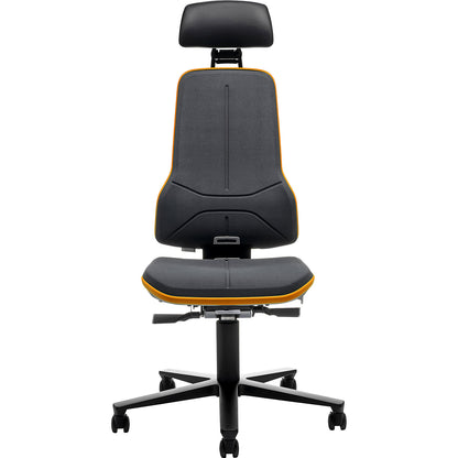 NEON industrial swivel chair, castors, headrest, synchronous mechanism, Supertec®, orange bumper.