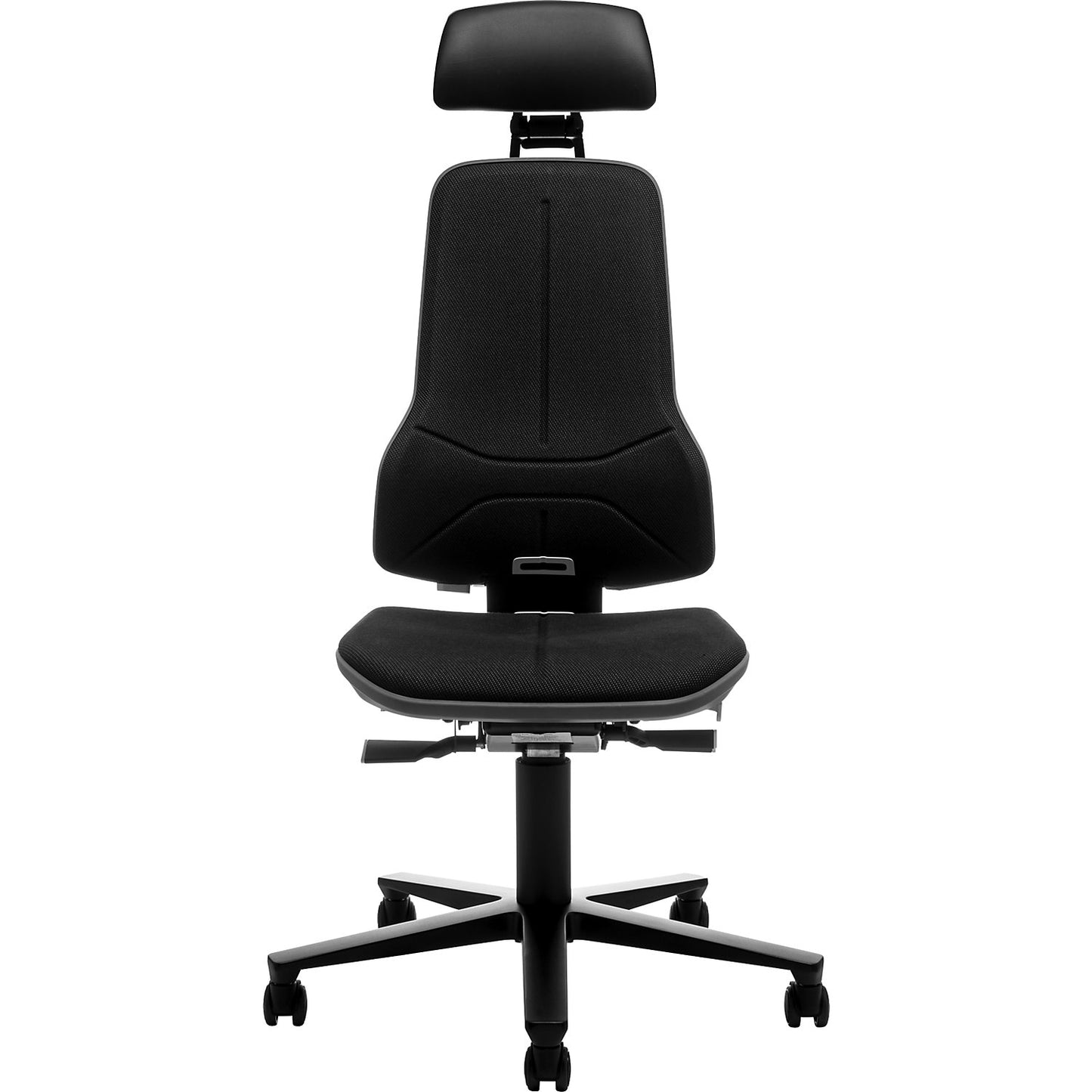 NEON industrial swivel chair, castors, headrest, synchronous mechanism, fabric, grey bumper.