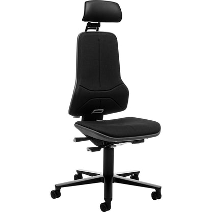 NEON industrial swivel chair, castors, headrest, synchronous mechanism, fabric, grey bumper.