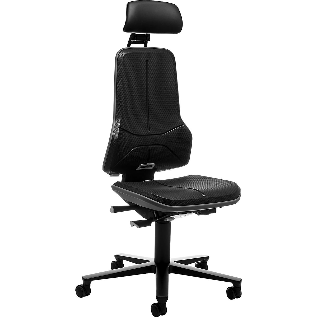 NEON industrial swivel chair, castors, headrest, synchronous mechanism, skintec, flex band grey.