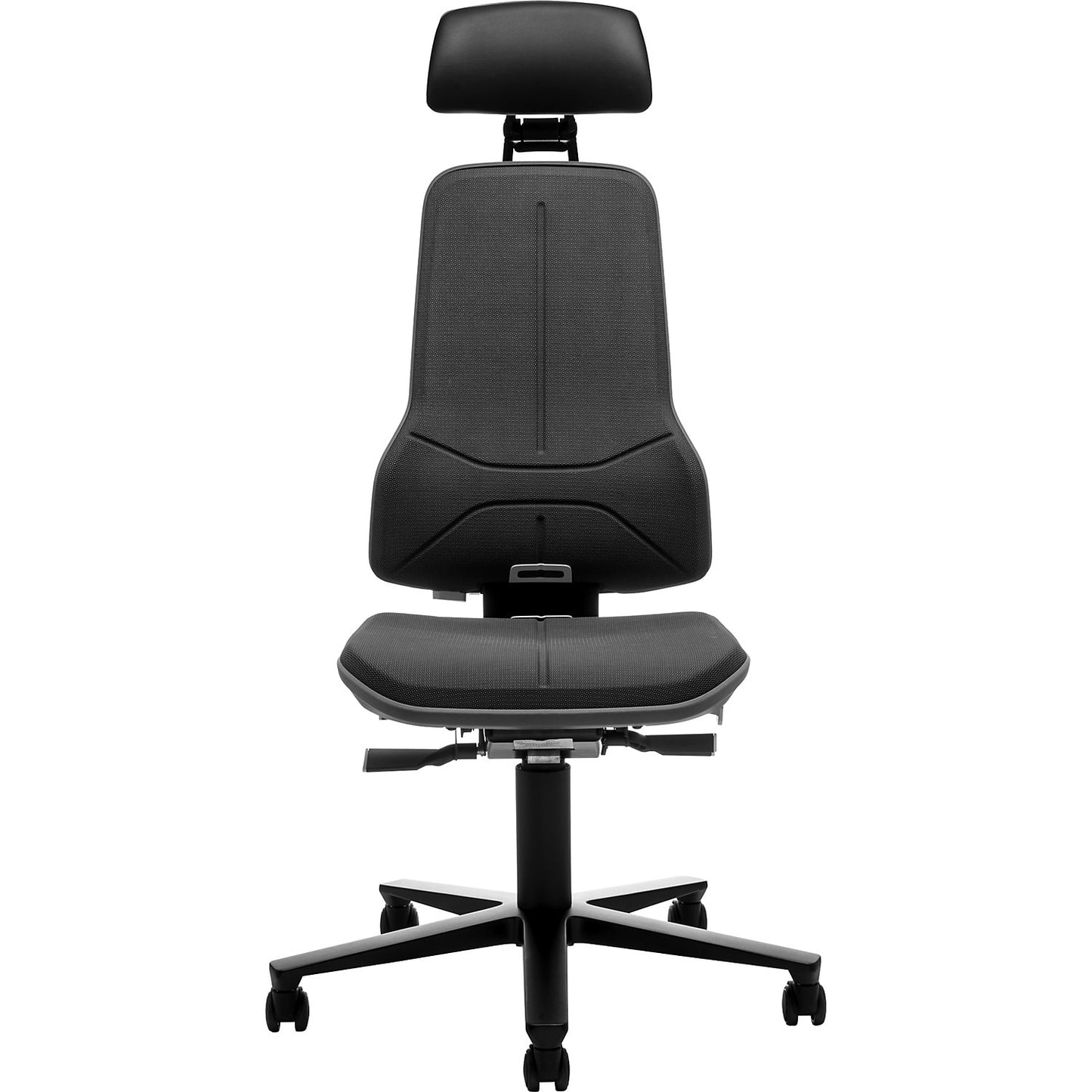 NEON industrial swivel chair, castors, headrest, synchronous mechanism, Supertec®, grey bumper.