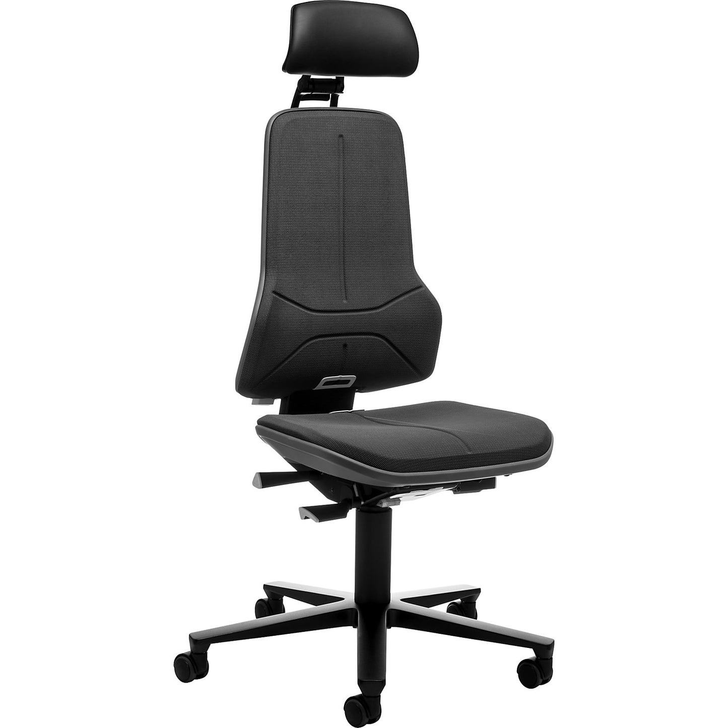 NEON industrial swivel chair, castors, headrest, synchronous mechanism, Supertec®, grey bumper.