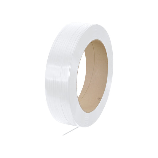 PP strapping, for strap dispensers, core Ø 407 mm, LxW 2000 m x 12.7 mm, 0.7 mm thick, white.