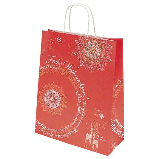 Christmas Dream pattern paper carry bag, pack of 25, red.