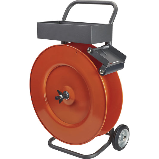 Strap dispenser for PP, PET and steel strapping, for strap width 12.7 - 32 mm, mobile, with storage compartment.
